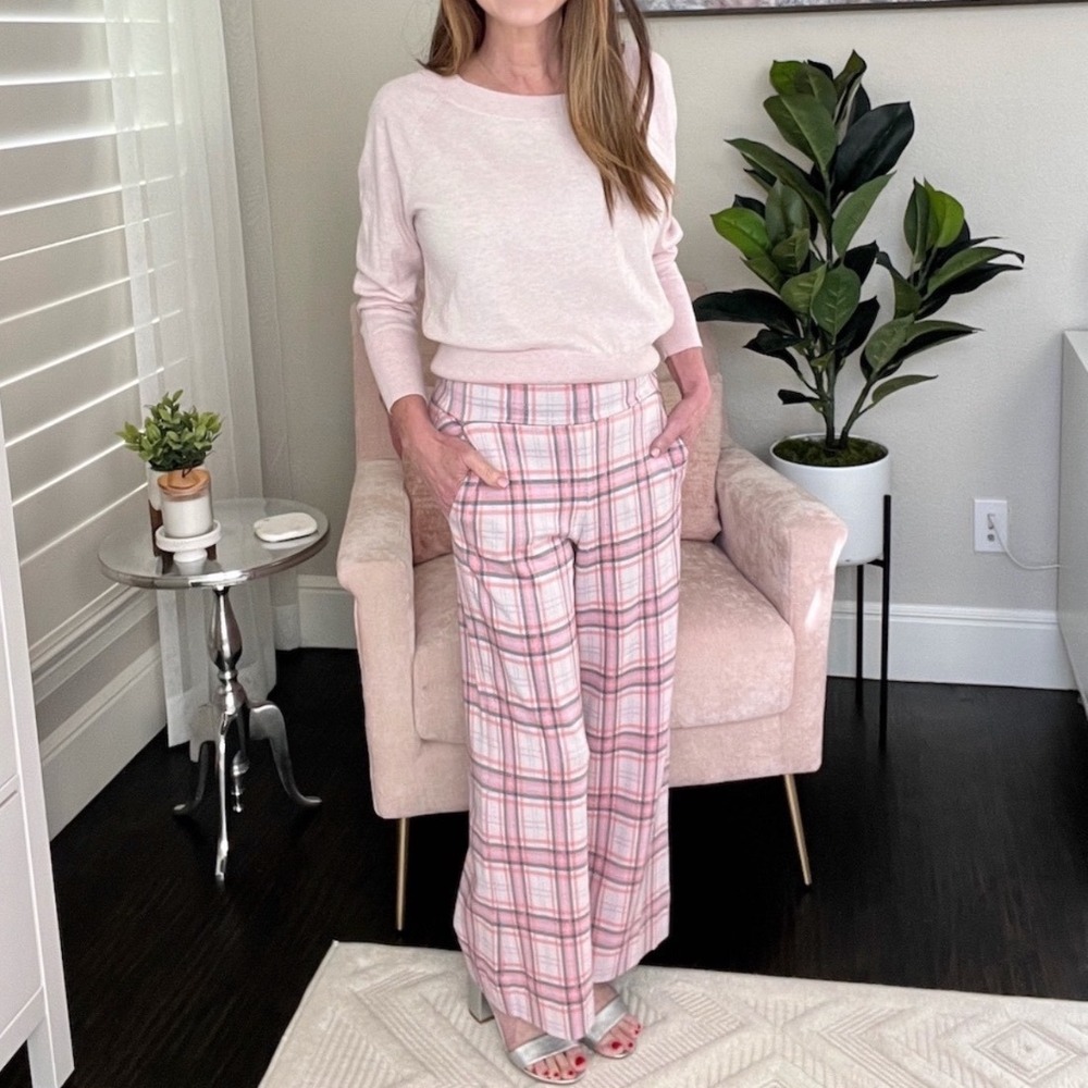 Cabi Playdate Crop Pink Plaid Wide Leg Pants 6023 Size Medium
